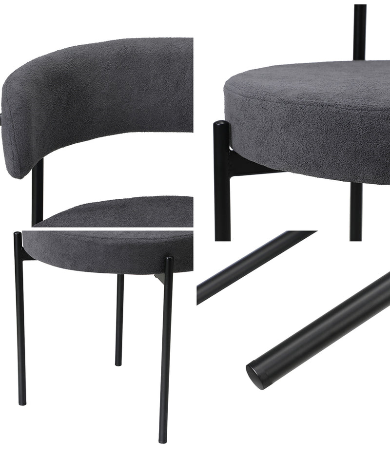 Oikiture 2x Dining Chair Boucle Seat Backrest Dark Grey