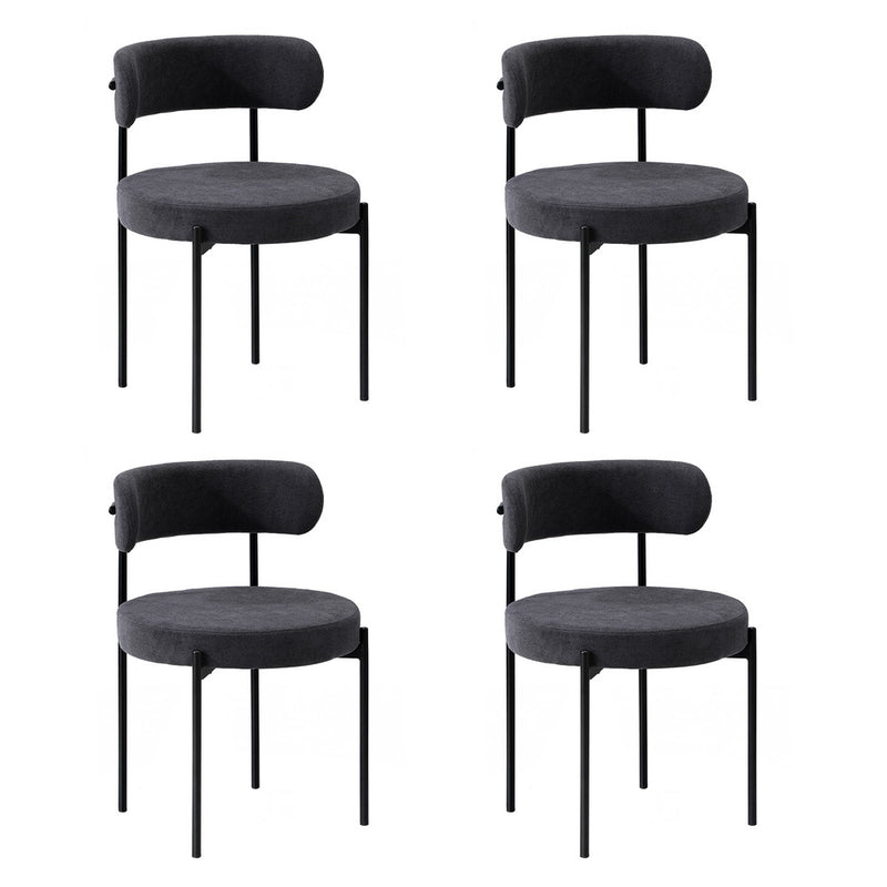 Oikiture 4x Dining Chair Round Boucle Backrest Dark Grey