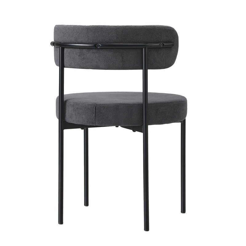 Oikiture 4x Dining Chair Round Boucle Backrest Dark Grey