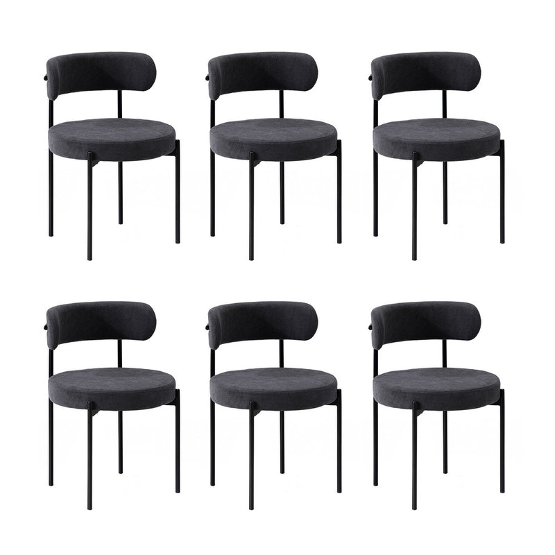 Oikiture 6x Dining Chair Round Boucle Backrest Dark Grey