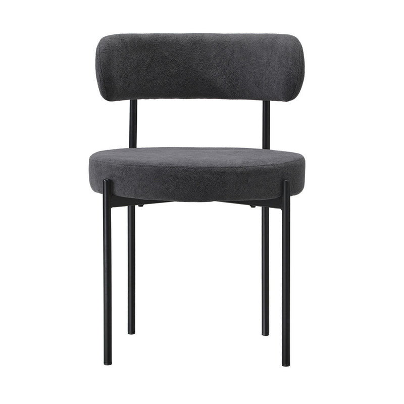 Oikiture 6x Dining Chair Round Boucle Backrest Dark Grey