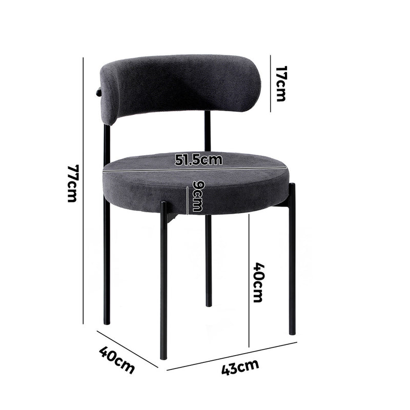 Oikiture 6x Dining Chair Round Boucle Backrest Dark Grey