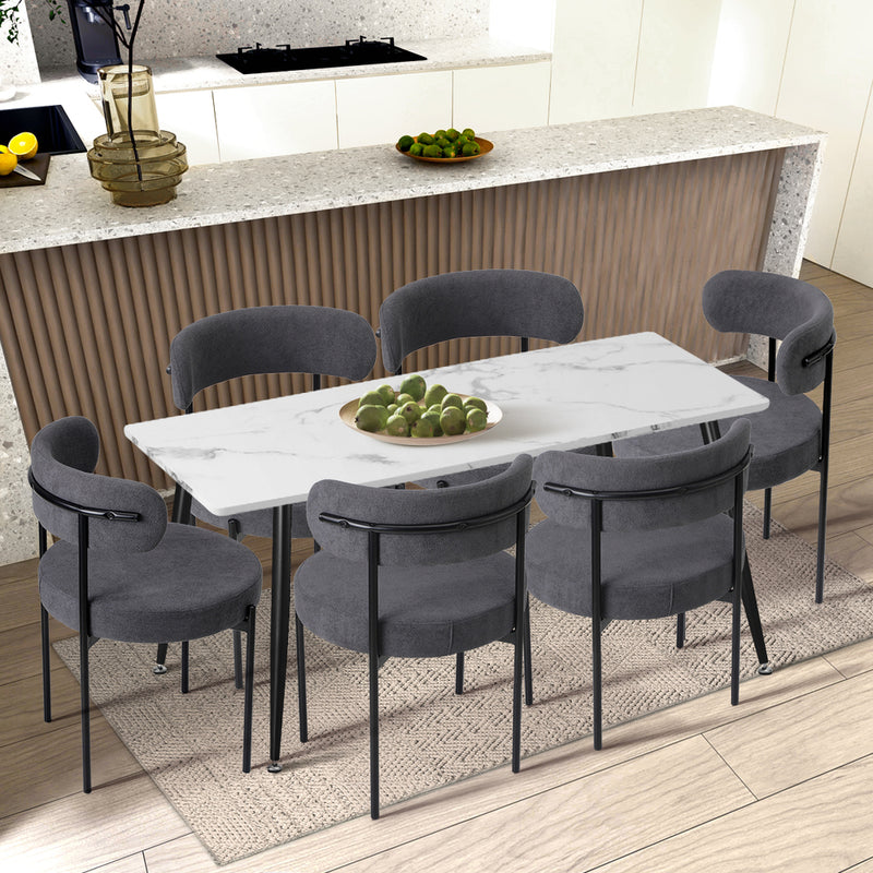 Oikiture 6x Dining Chair Round Boucle Backrest Dark Grey