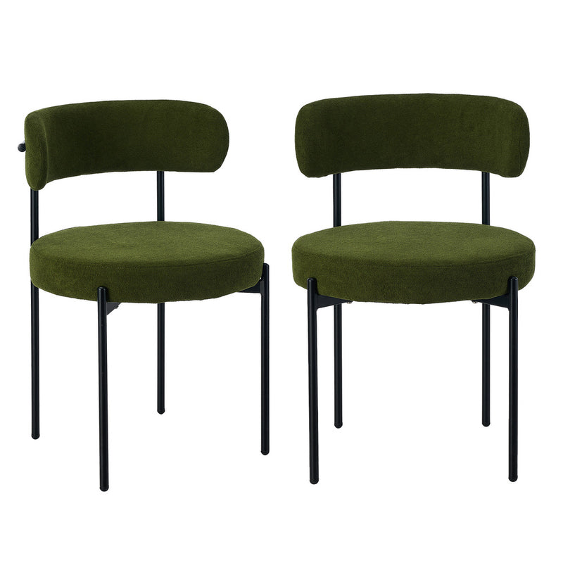 Oikiture 2x Dining Chair Round Boucle Seats Backrest Green