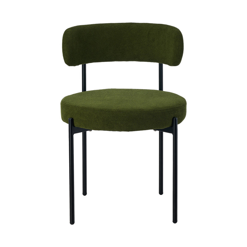 Oikiture 2x Dining Chair Round Boucle Seats Backrest Green