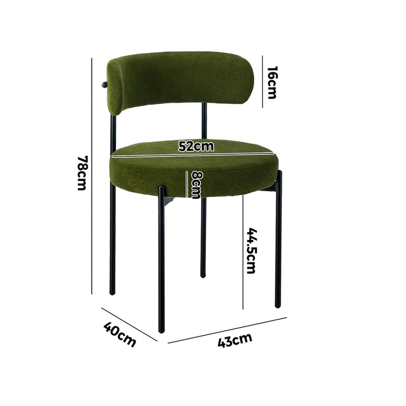 Oikiture 2x Dining Chair Round Boucle Seats Backrest Green