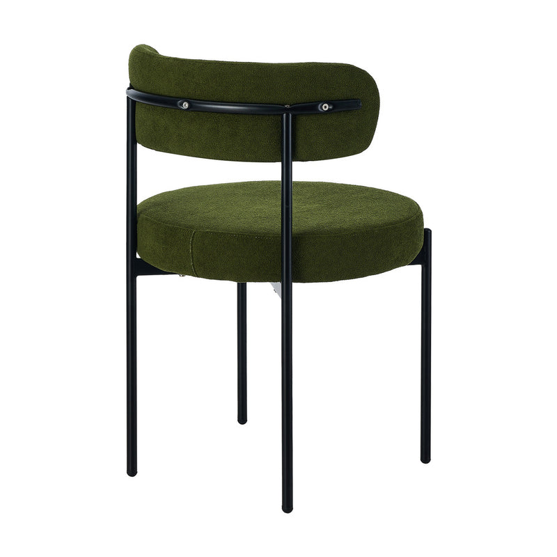 Oikiture 2x Dining Chair Round Boucle Seats Backrest Green