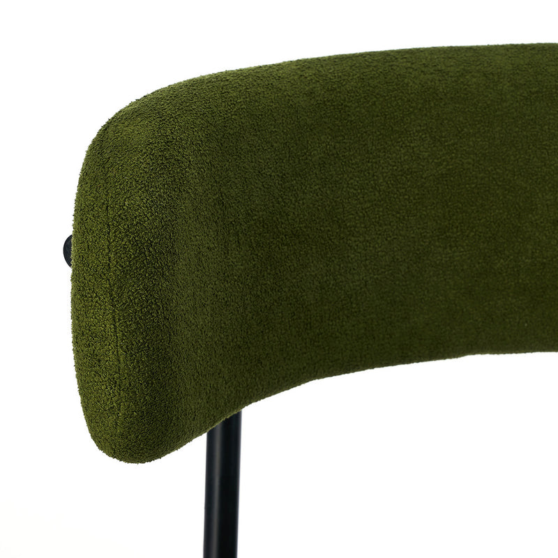 Oikiture 2x Dining Chair Round Boucle Seats Backrest Green