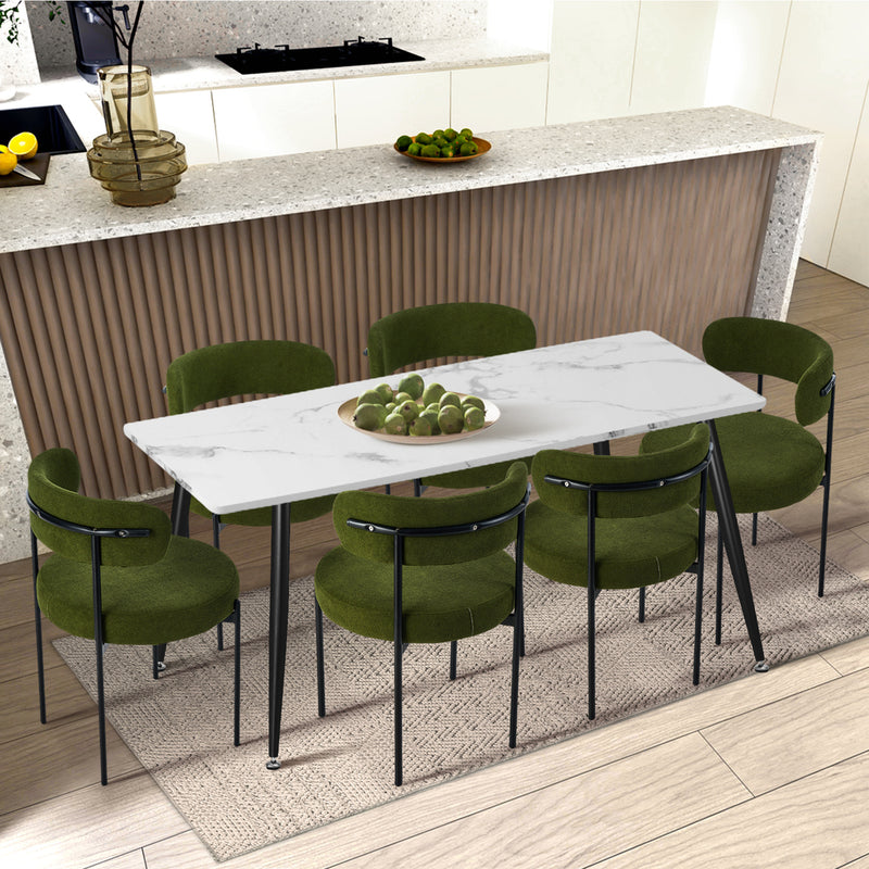 Oikiture 2x Dining Chair Round Boucle Seats Backrest Green