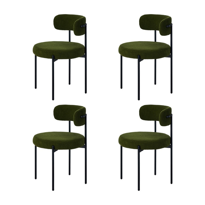 Oikiture 4x Dining Chair Round Boucle Seats Backrest Green