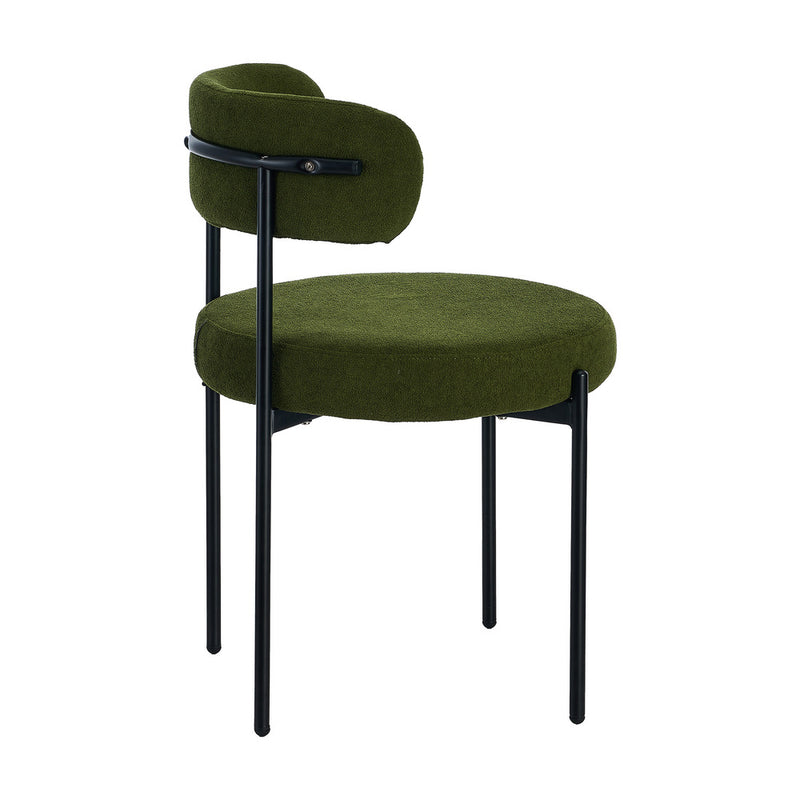 Oikiture 4x Dining Chair Round Boucle Seats Backrest Green
