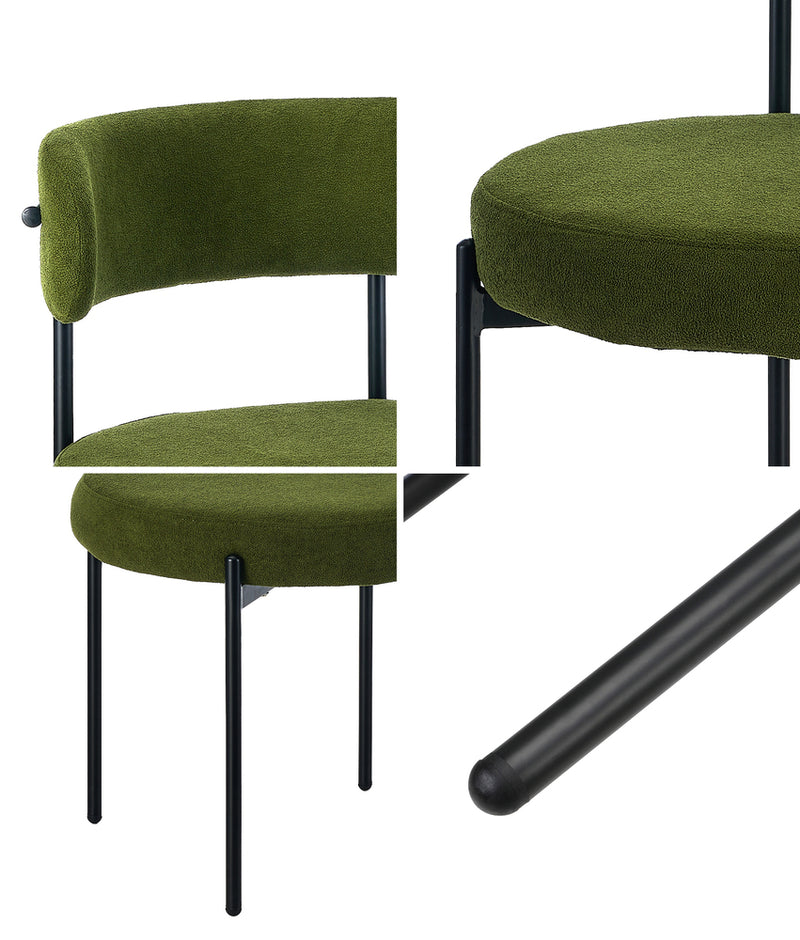 Oikiture 4x Dining Chair Round Boucle Seats Backrest Green