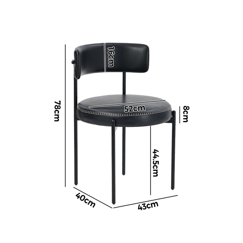 Oikiture 2x Dining Chair Round Leather Black