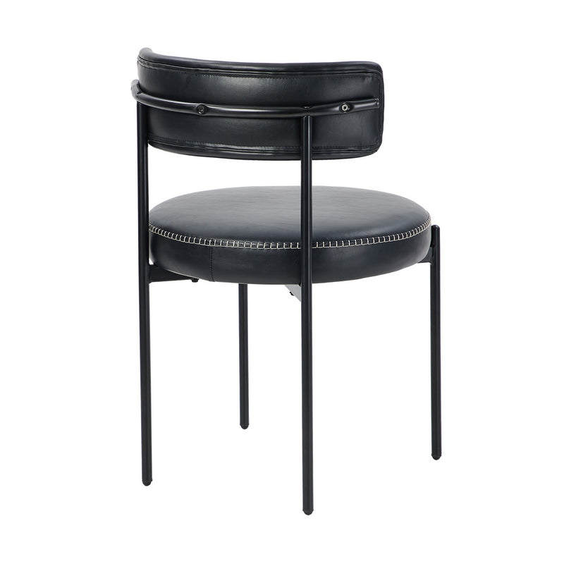 Oikiture 2x Dining Chair Round Leather Black