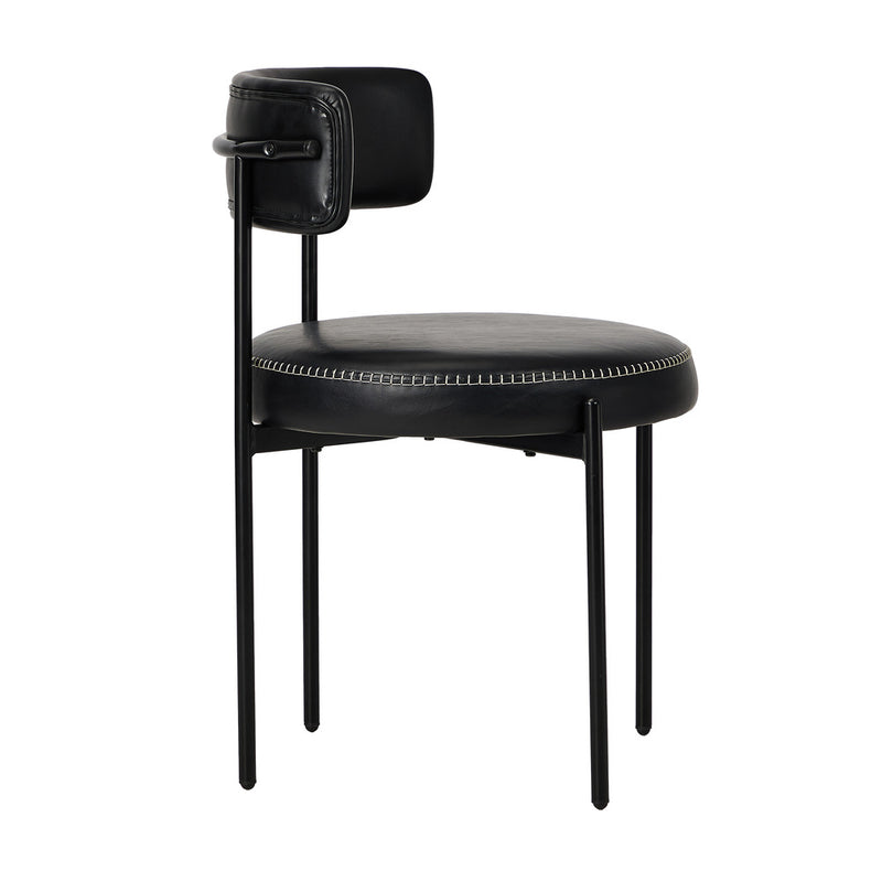 Oikiture 2x Dining Chair Round Leather Black