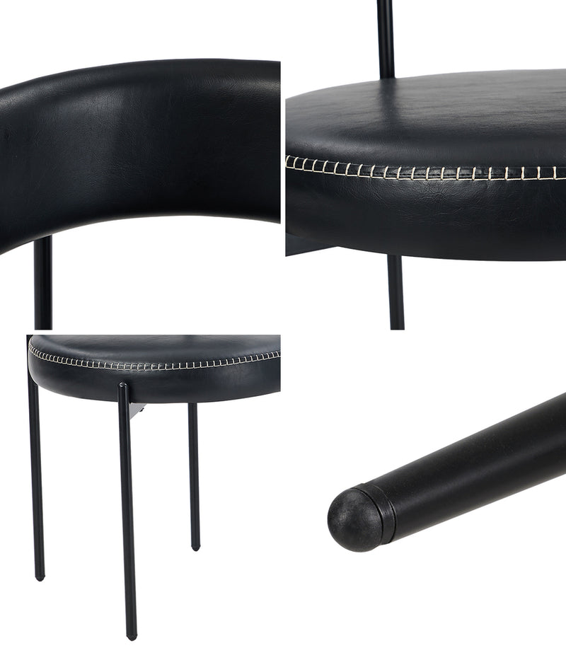 Oikiture 2x Dining Chair Round Leather Black