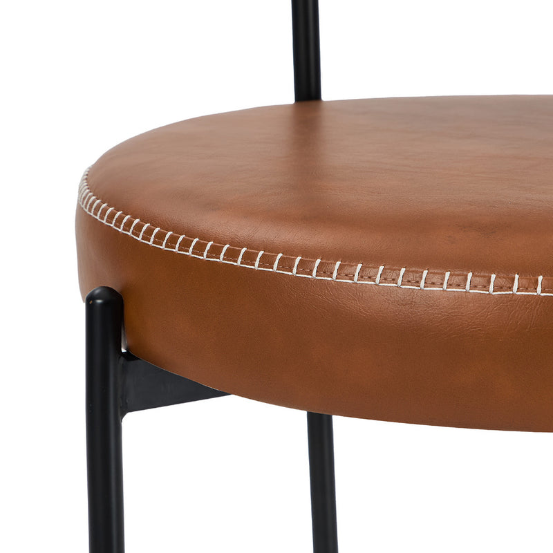 Oikiture 2x Dining Chair Round Leather Brown