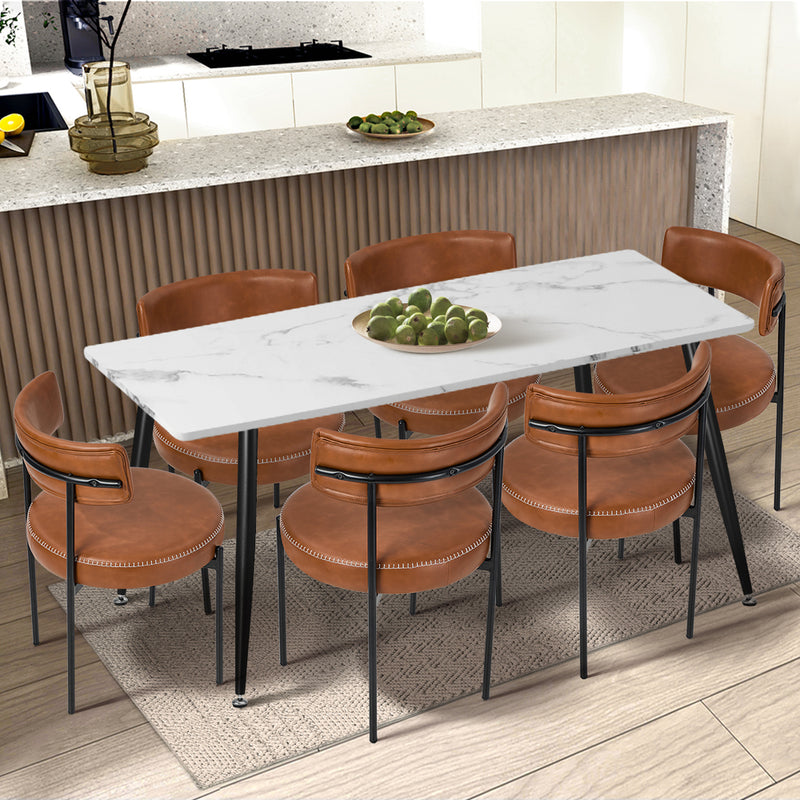 Oikiture 2x Dining Chair Round Leather Brown