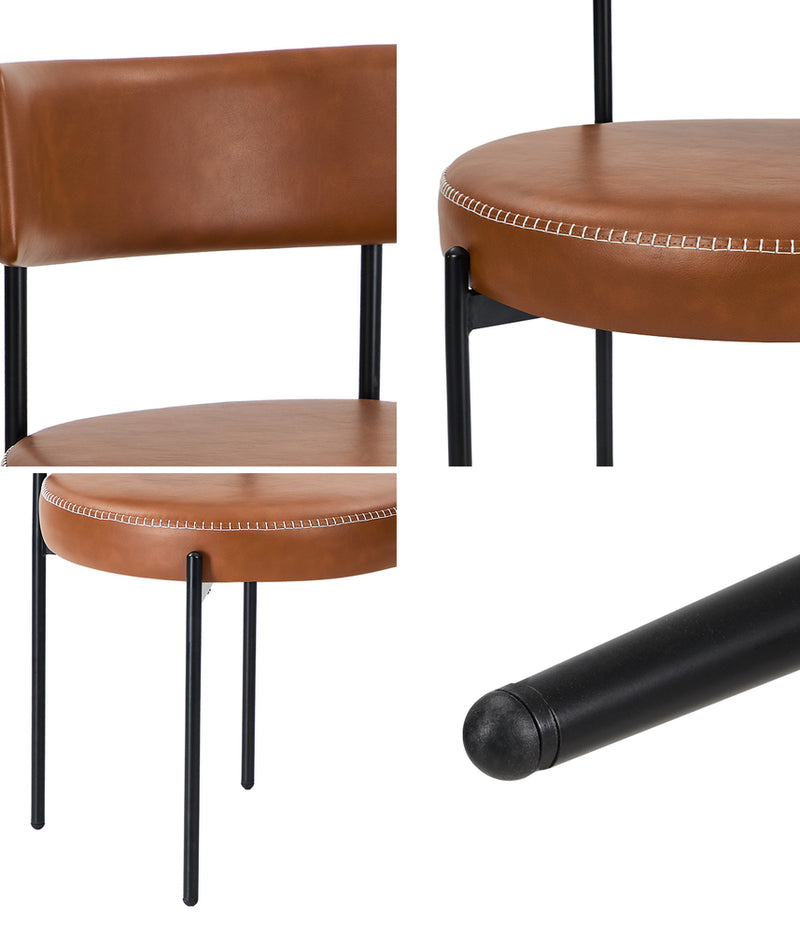 Oikiture 2x Dining Chair Round Leather Brown