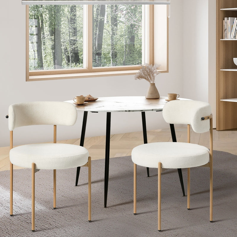 Oikiture 2x Dining Chair Boucle Kitchen Lounge Seats White & Natural