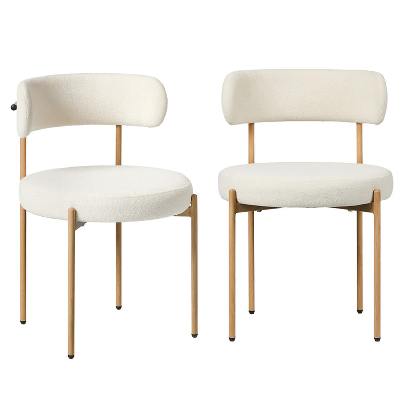 Oikiture 2x Dining Chair Boucle Kitchen Lounge Seats White & Natural