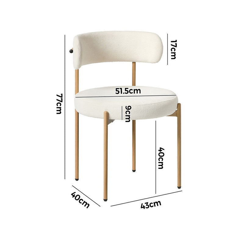 Oikiture 2x Dining Chair Boucle Kitchen Lounge Seats White & Natural