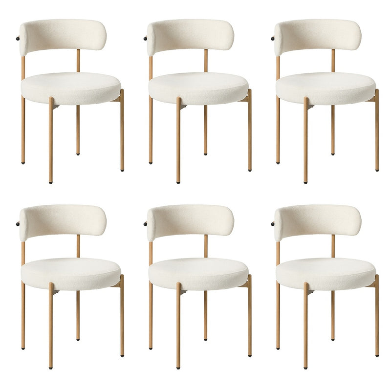 Oikiture 6x Dining Chair Boucle Kitchen Lounge Seats White & Natural
