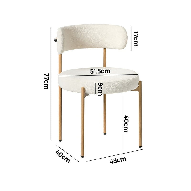 Oikiture 6x Dining Chair Boucle Kitchen Lounge Seats White & Natural