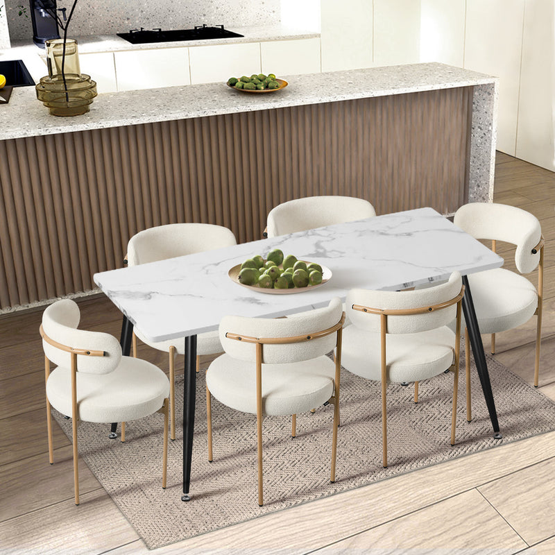 Oikiture 6x Dining Chair Boucle Kitchen Lounge Seats White & Natural