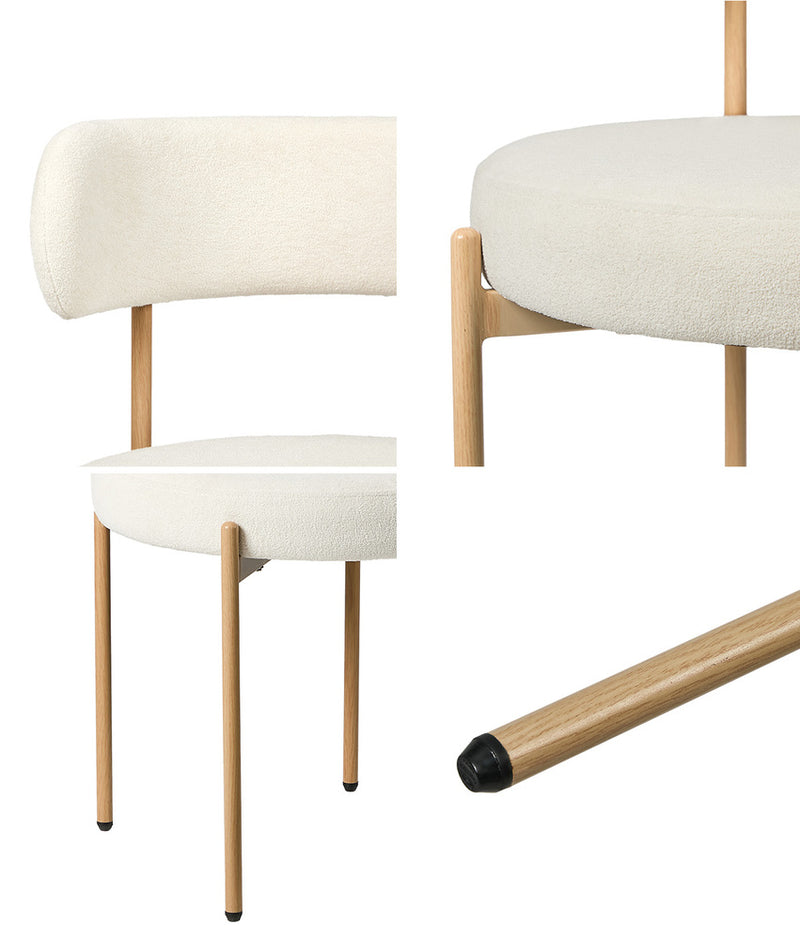 Oikiture 6x Dining Chair Boucle Kitchen Lounge Seats White & Natural