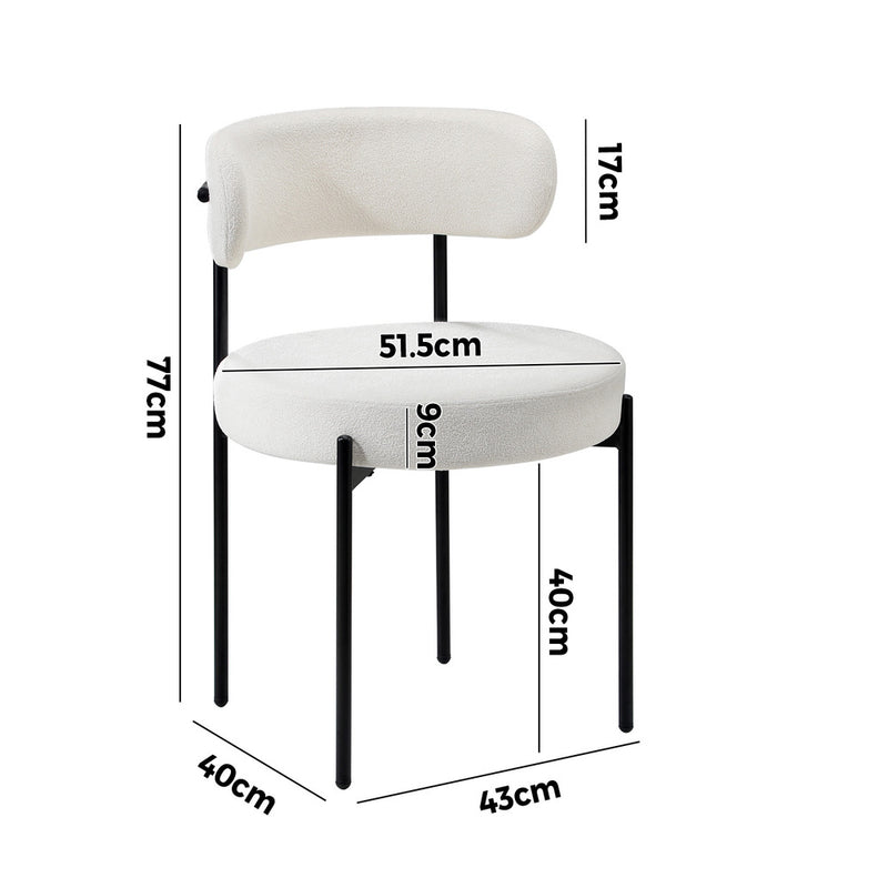 Oikiture 2x Dining Chair Boucle Seats Backrest White