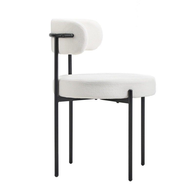 Oikiture 2x Dining Chair Boucle Seats Backrest White