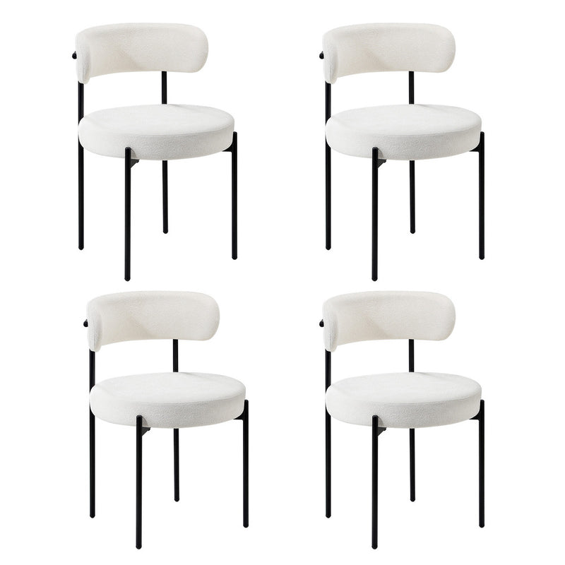 Oikiture 4x Dining Chair Round Boucle Backrest White