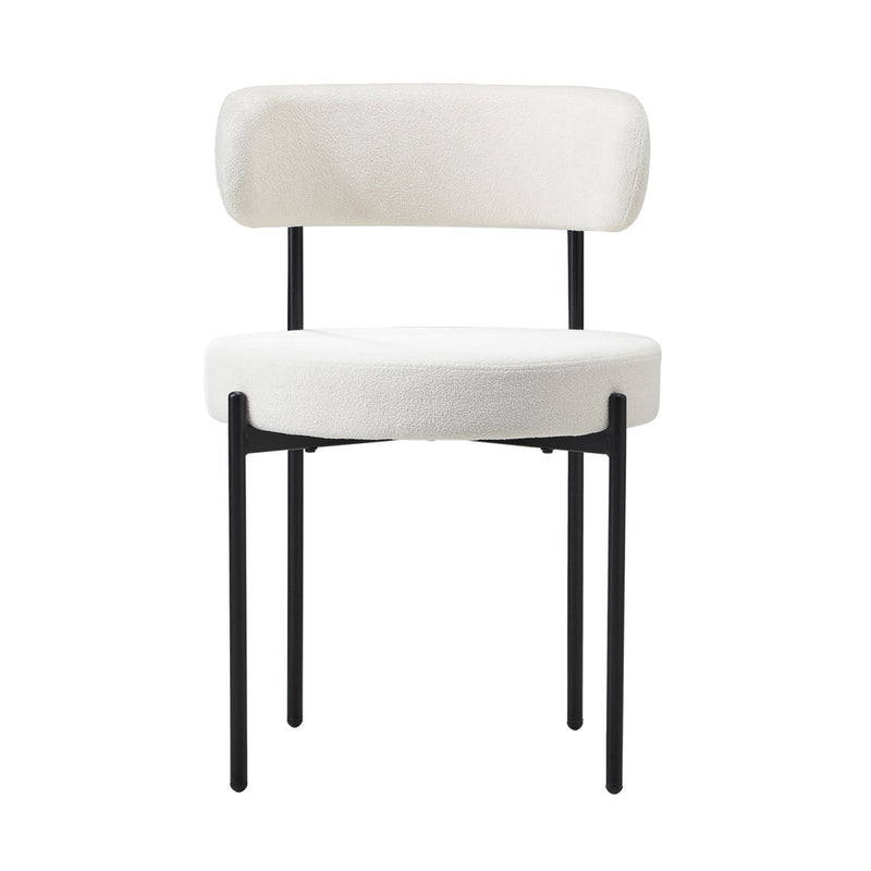 Oikiture 4x Dining Chair Round Boucle Backrest White