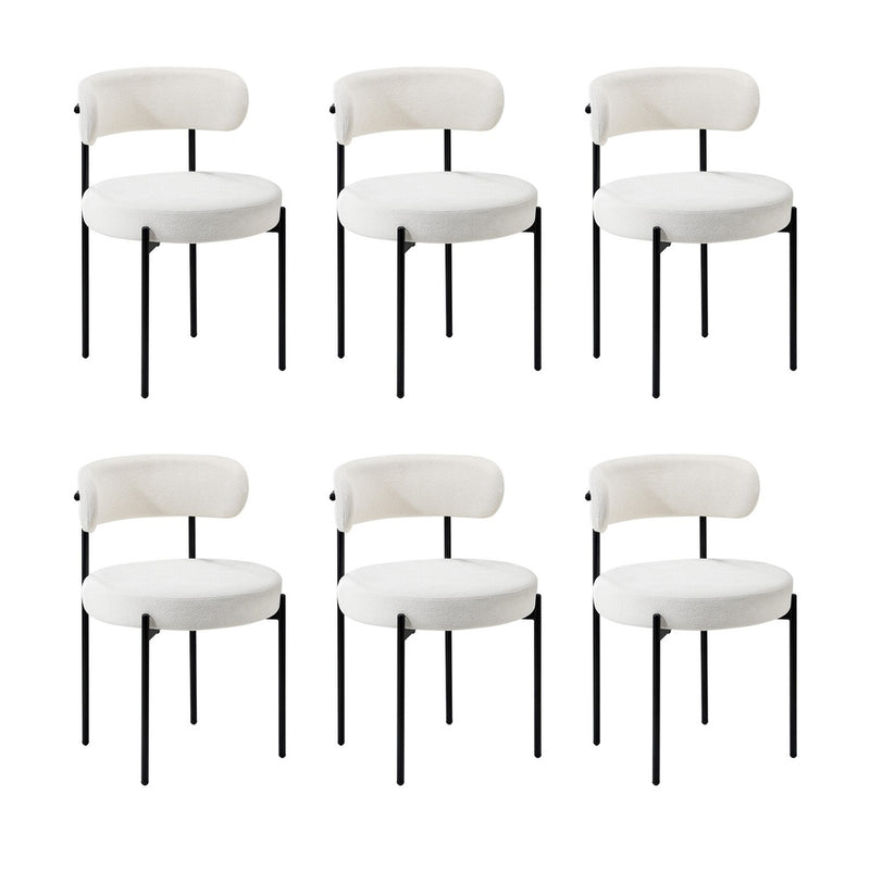 Oikiture 6x Dining Chair Round Boucle Backrest White