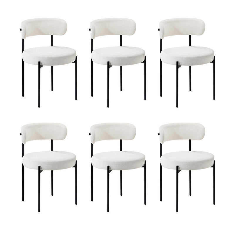 Oikiture 6x Dining Chair Round Boucle Backrest White