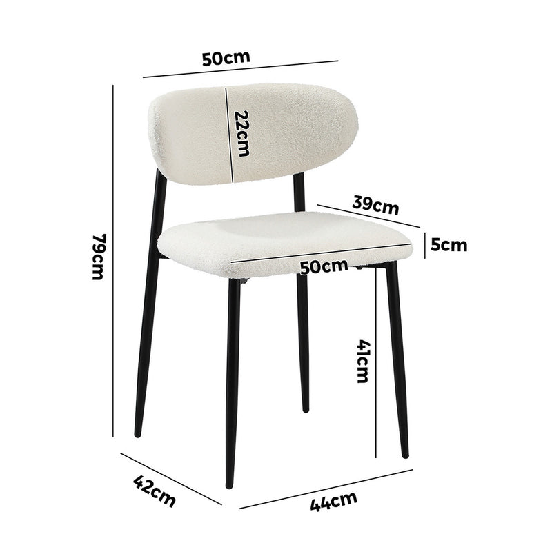 Oikiture 4x Dining Chairs Boucle Fabric Black&White
