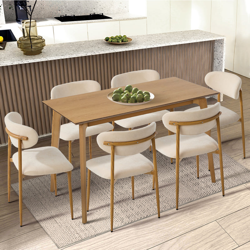 Oikiture 4x Dining Chairs Boucle Beige & Natural