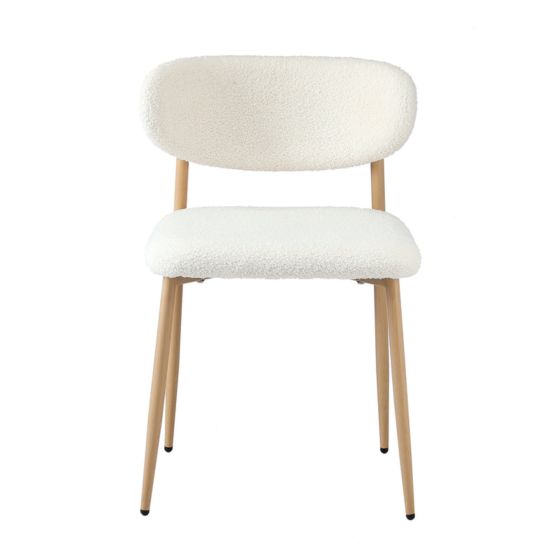 Oikiture 2x Dining Chairs Boucle Wood and White