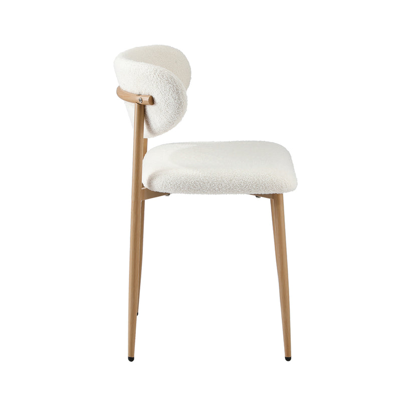 Oikiture 2x Dining Chairs Boucle Wood and White