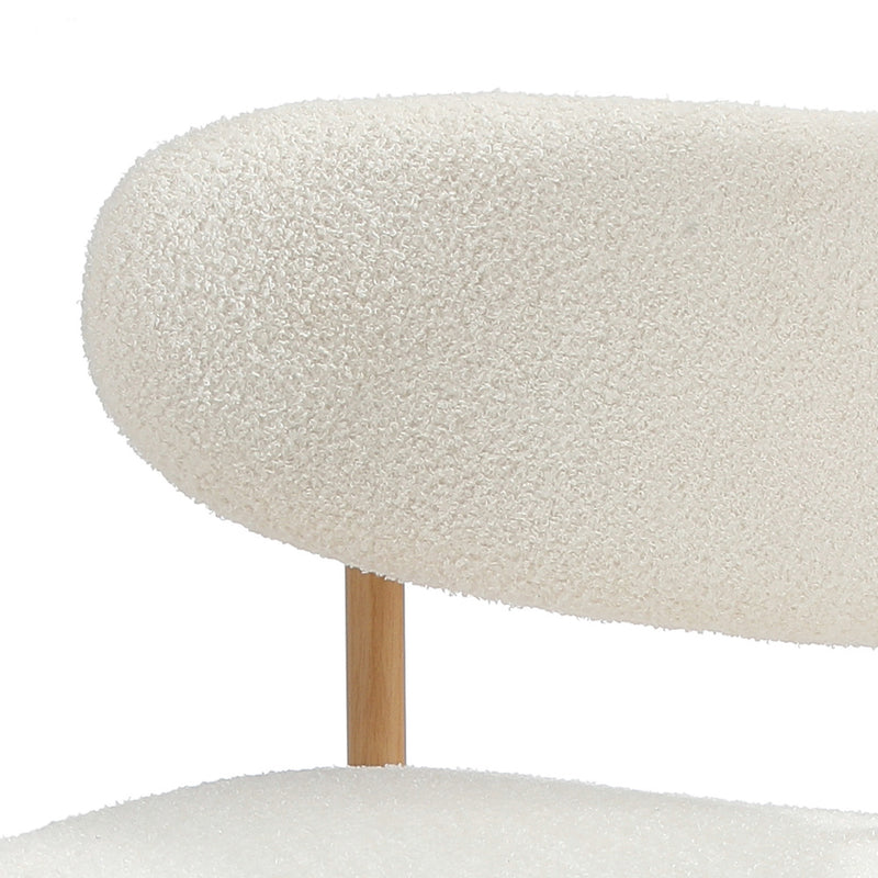 Oikiture 2x Dining Chairs Boucle Wood and White