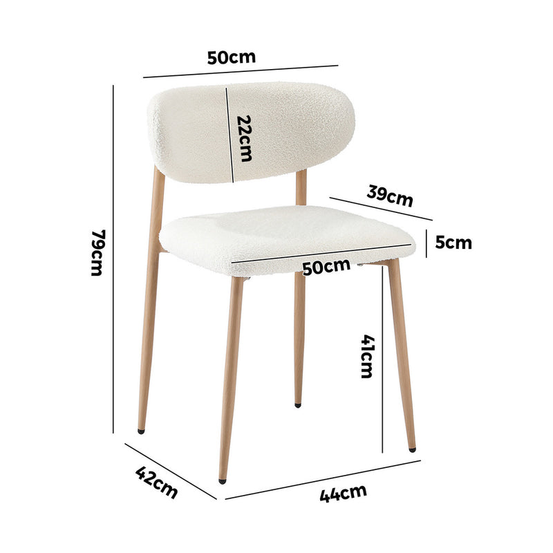 Oikiture 4x Dining Chairs Boucle Fabric Wood&White