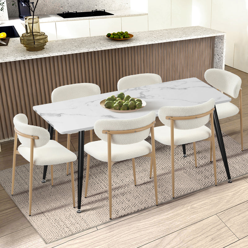 Oikiture 4x Dining Chairs Boucle Fabric Wood&White