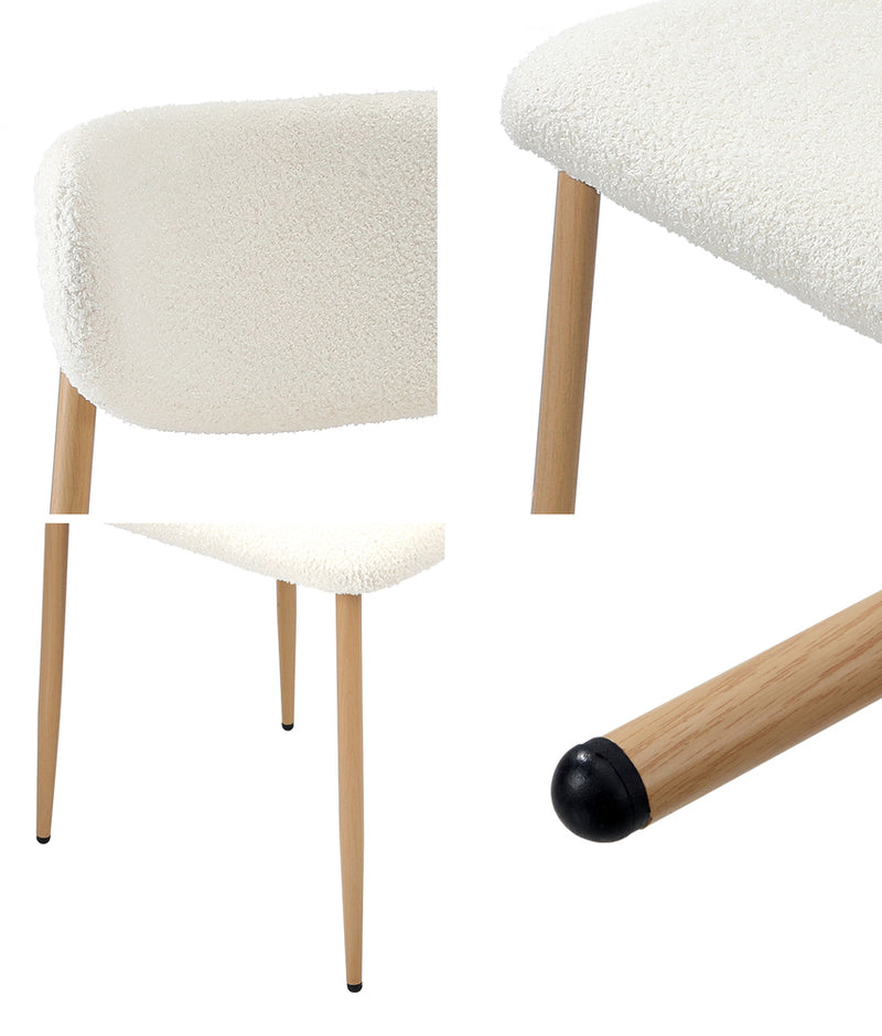Oikiture 4x Dining Chairs Boucle Fabric Wood&White