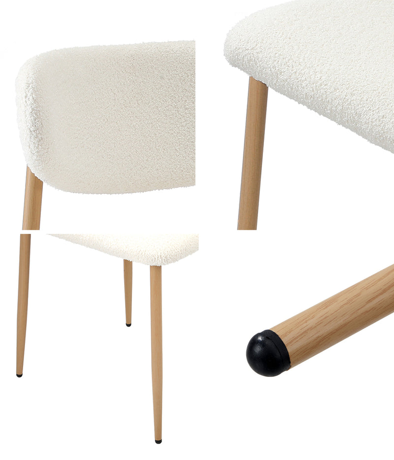 Oikiture 6x Dining Chairs Boucle Fabric Wood&White