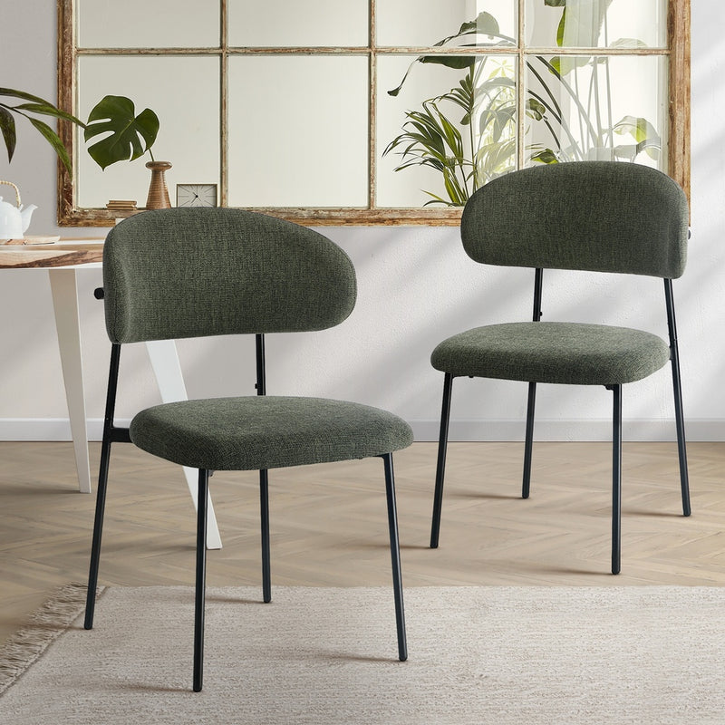 Oikiture 2x Dining Chairs Kitchen Seat Linen Fabric Accent Chair Green