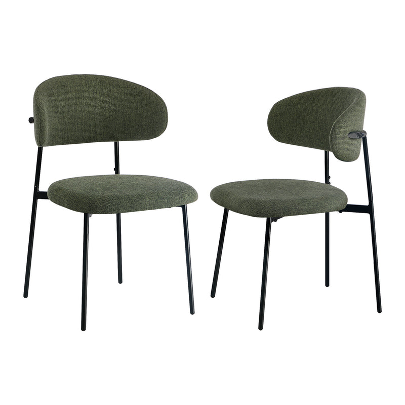 Oikiture 2x Dining Chairs Kitchen Seat Linen Fabric Accent Chair Green