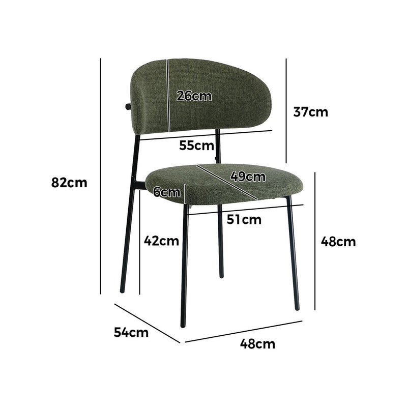 Oikiture 2x Dining Chairs Kitchen Seat Linen Fabric Accent Chair Green