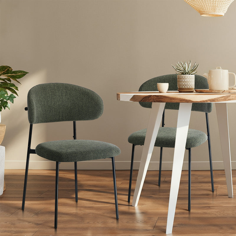 Oikiture 2x Dining Chairs Kitchen Seat Linen Fabric Accent Chair Green