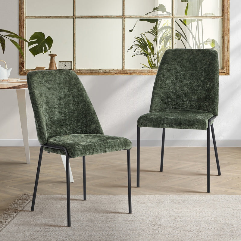 Oikiture Set of 2 Dining Chairs Chenille Fabric Padded Seat Green